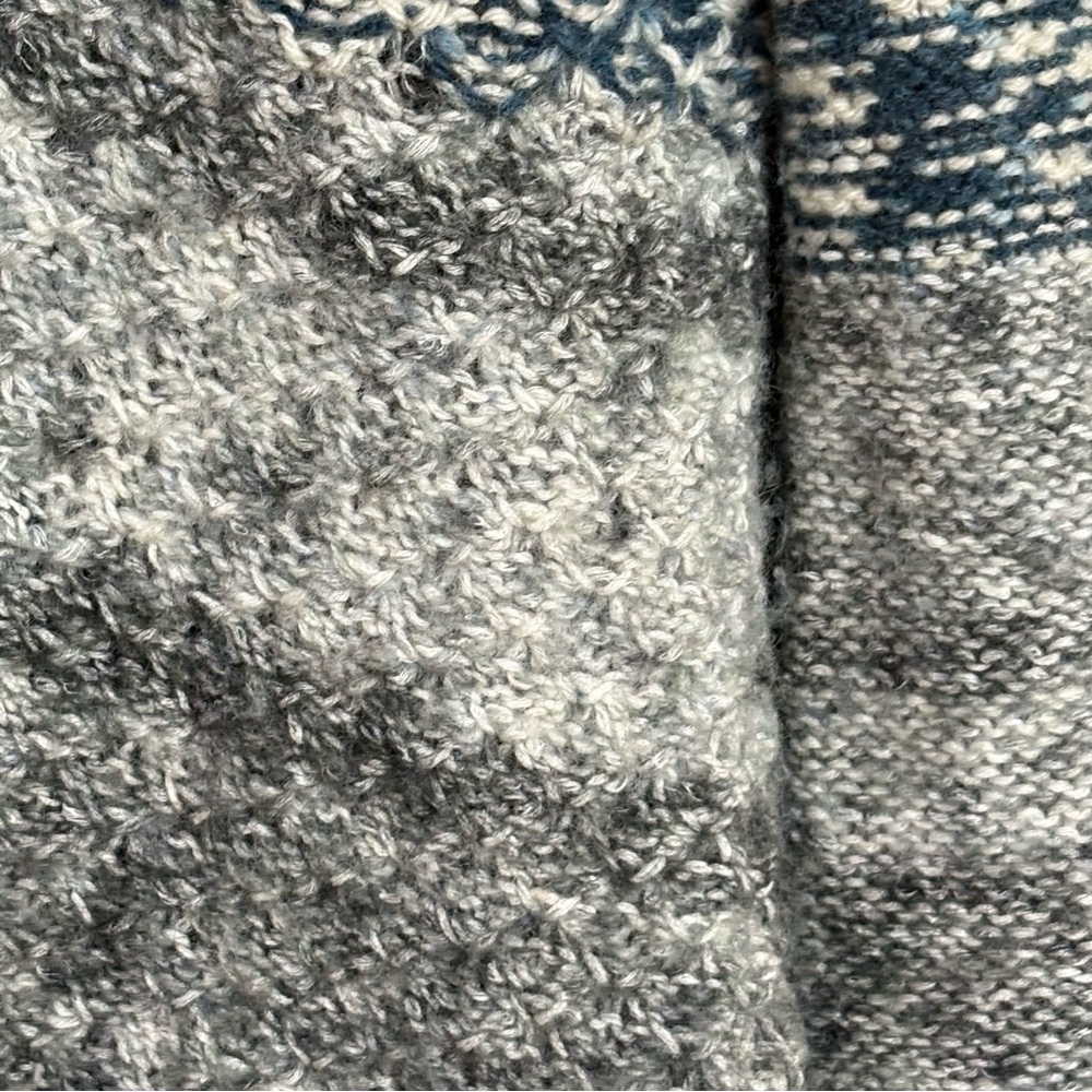 Free People We The Free Gray Blue Fair Isle Hooded Cardigan Sweater Coat Medium - Picture 4 of 8
